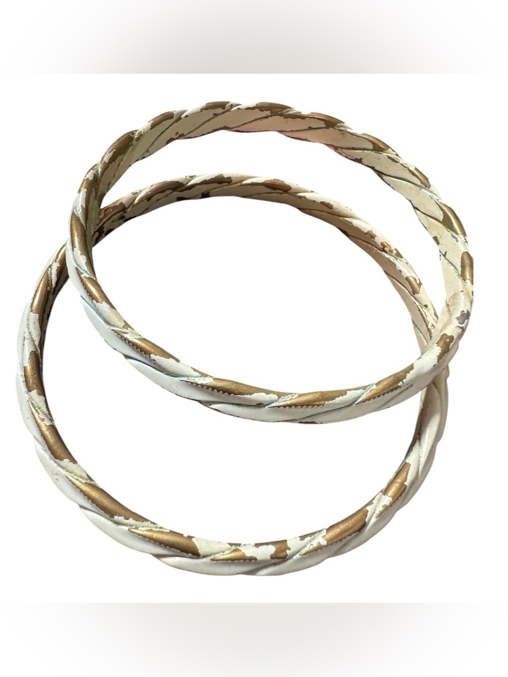 ✨VTG 70s Women’s Gold & Cream Twisted Braided Bangles Bracelets